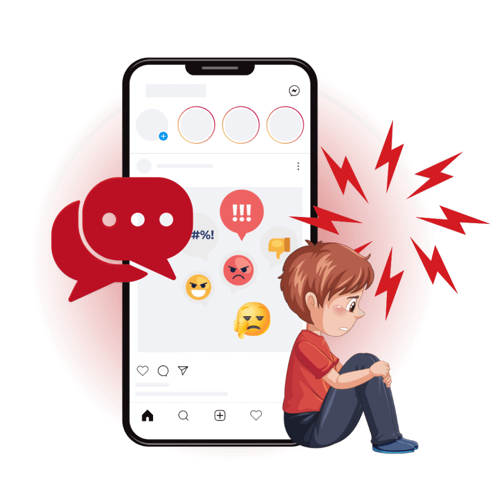 Junge sitzt verzweifelt vor dem Smartphone: Social Media Post erhält viele Dislikes. Wie negative Bewertungen Kinder zerstören – und was Eltern tun können.